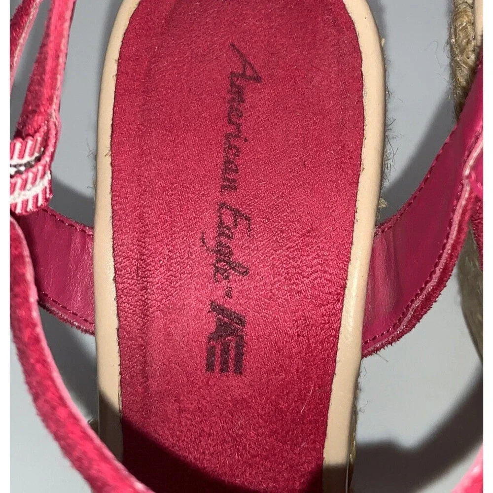 Wedge Sandals T-Strap Espadrille Platform Ankle Buckle Closure Women Size 9 Pink
